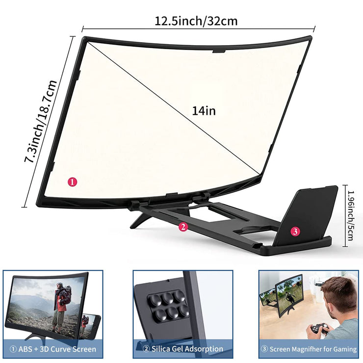 Wailicop 14" Curved Screen Magnifier – 3D HD Phone Screen Amplifier